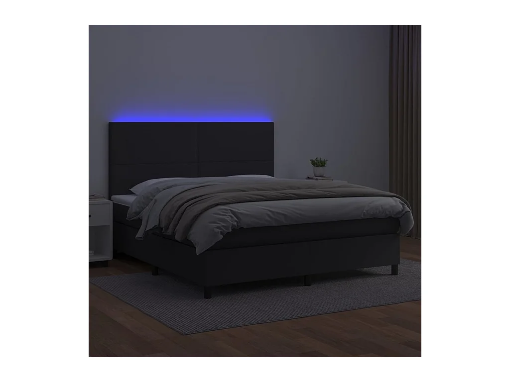 Giroletto a Molle con Materasso e LED Nero 160x200cm Similpelle