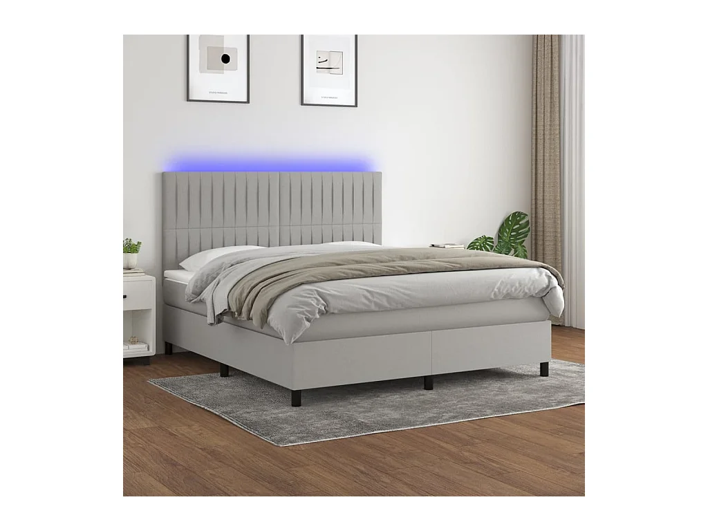 Sommier à lattes de lit et matelas et LED Gris clair 180x200 cm