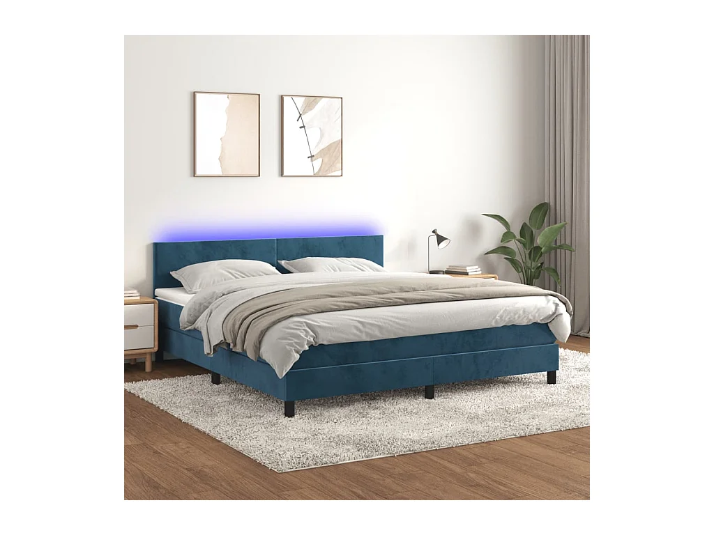 Sommier à lattes de lit avec matelas LED Bleu foncé 160x200 cm
