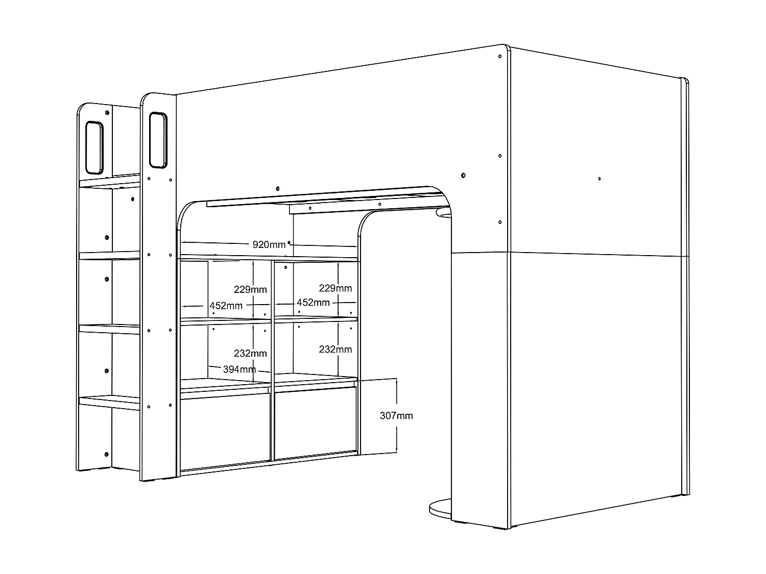 Lit mezzanine 90 x 190 cm avec rangements - Blanc - COLUMI
