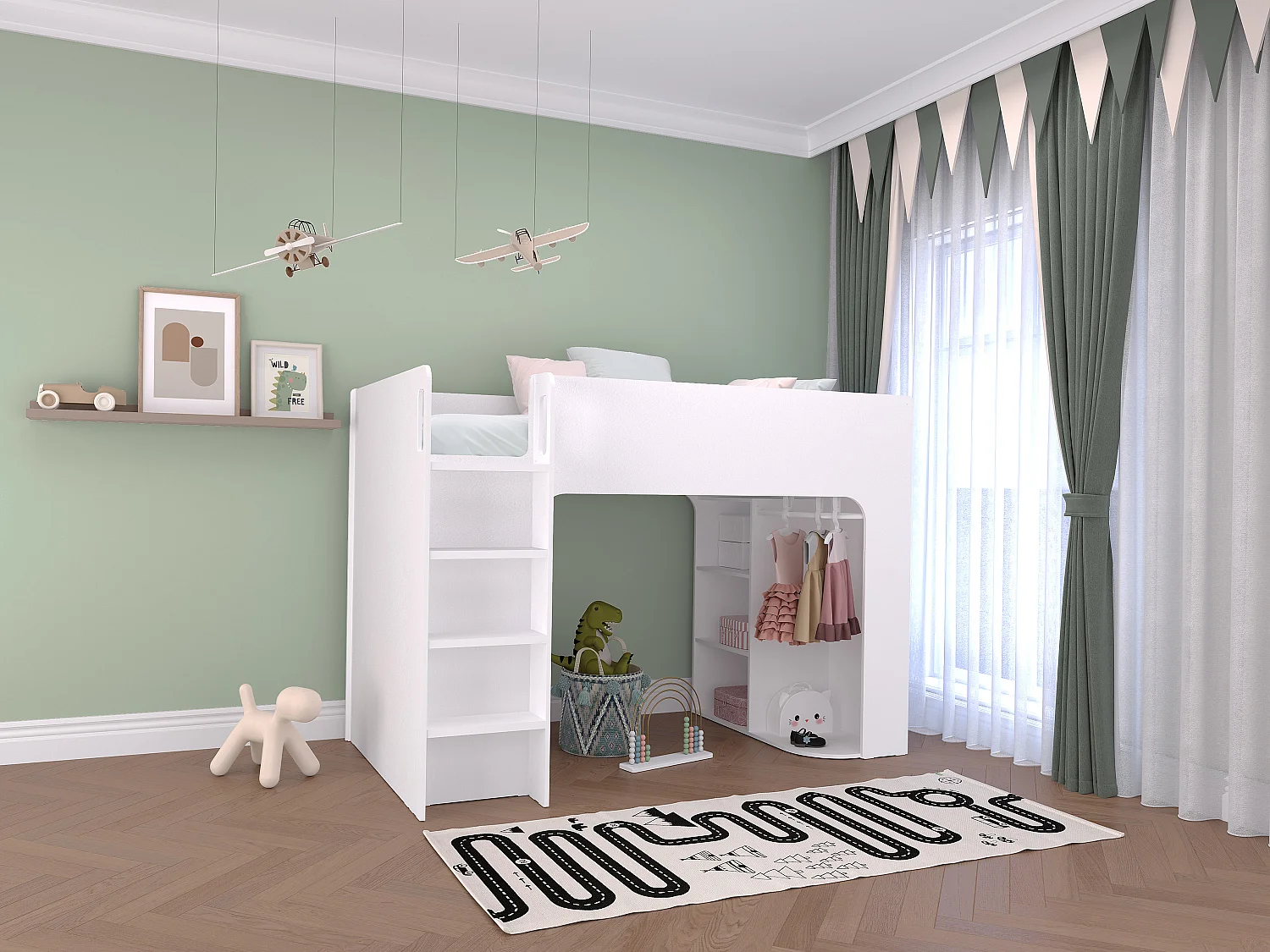 Lit mezzanine 90 x 190 cm avec rangements - Blanc - COLUMI