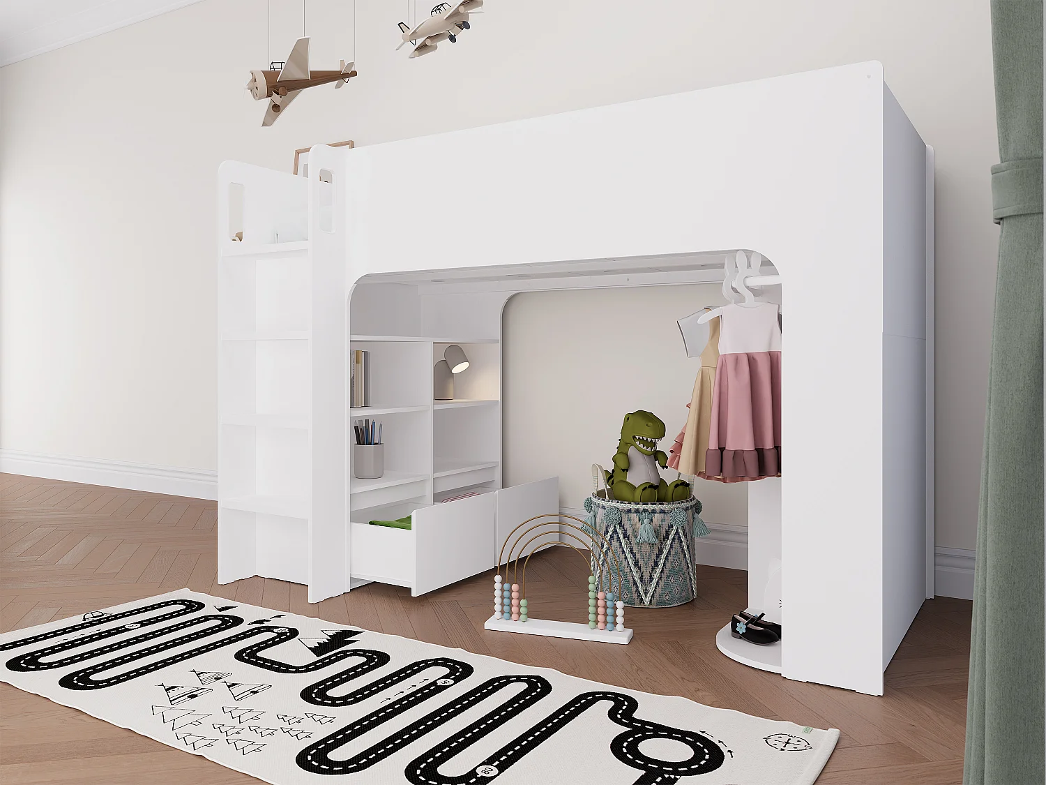 Litera alta 90 x 190 cm con almacenamiento - blanco - COLUMI