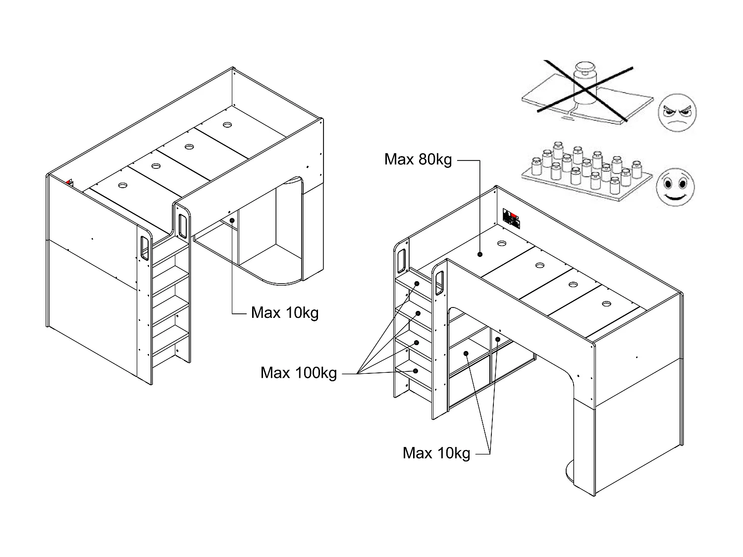Hoogslaper 90 x 190 cm met opbergruimte - Wit - COLUMI