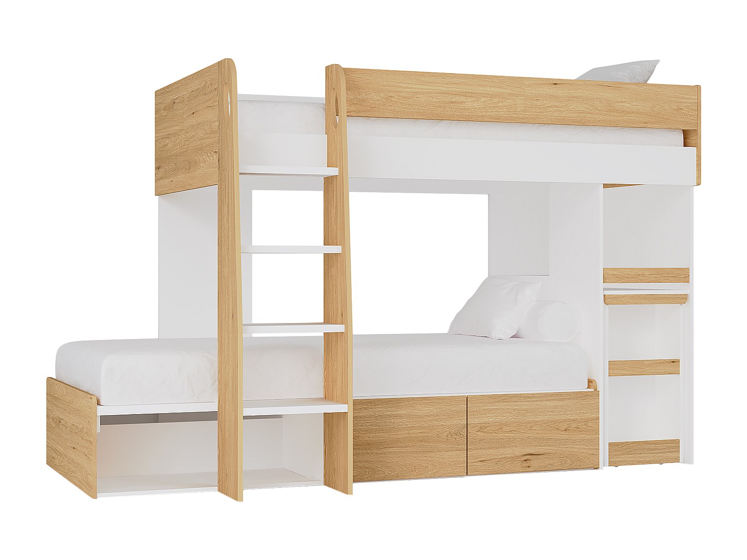 Etagenbett mit Schreibtisch & Stauraum - 2 x 90 x 190 cm - Holzfarben & Wei günstig online kaufen