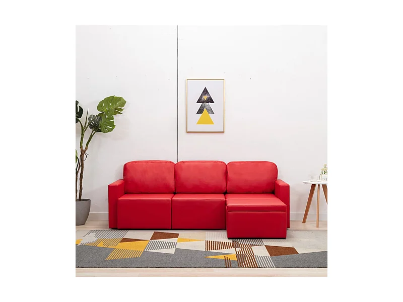 Sofá cama modular de 3 plazas cuero sintético rojo