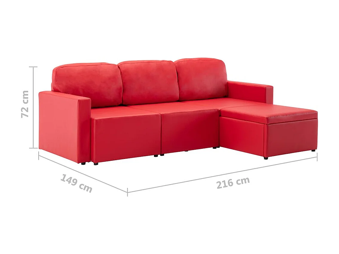 Canapé-lit modulaire 3 places Rouge Similicuir