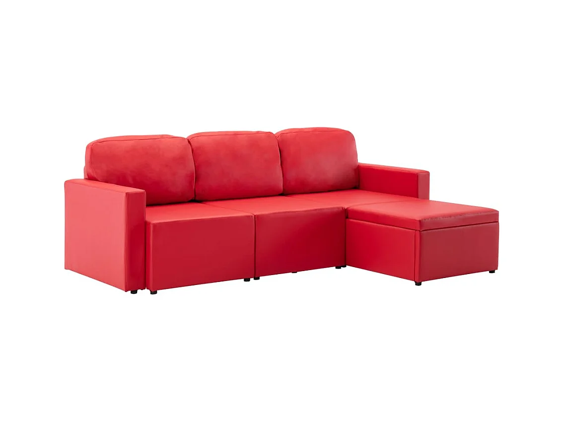 Canapé-lit modulaire 3 places Rouge Similicuir