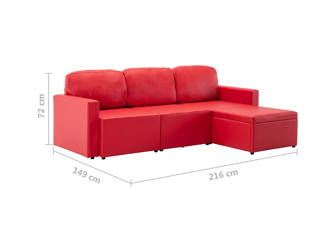 Canapé-lit modulaire 3 places Rouge Similicuir
