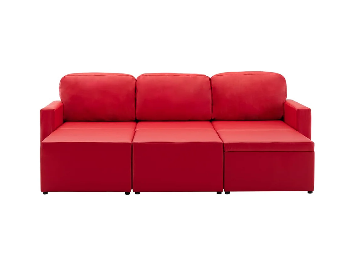 Canapé-lit modulaire 3 places Rouge Similicuir