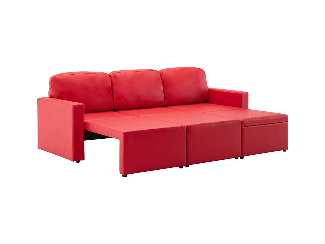 Canapé-lit modulaire 3 places Rouge Similicuir