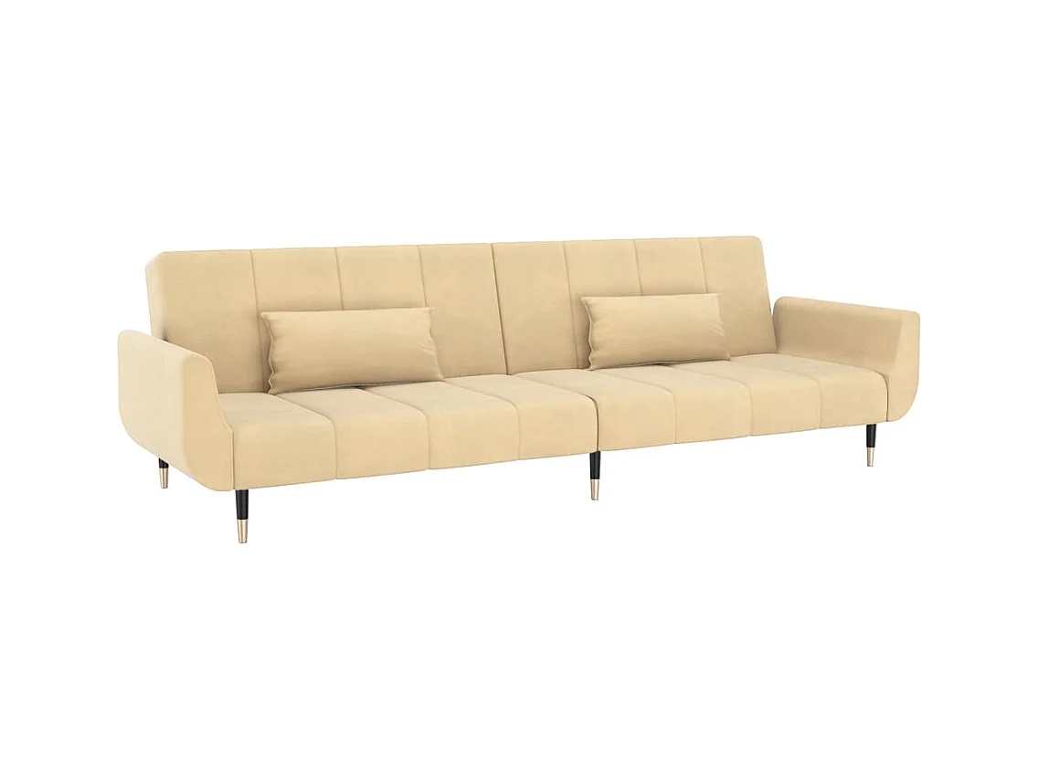 Schlafsofa 2-Sitzer mit 2 Kissen Creme Samt