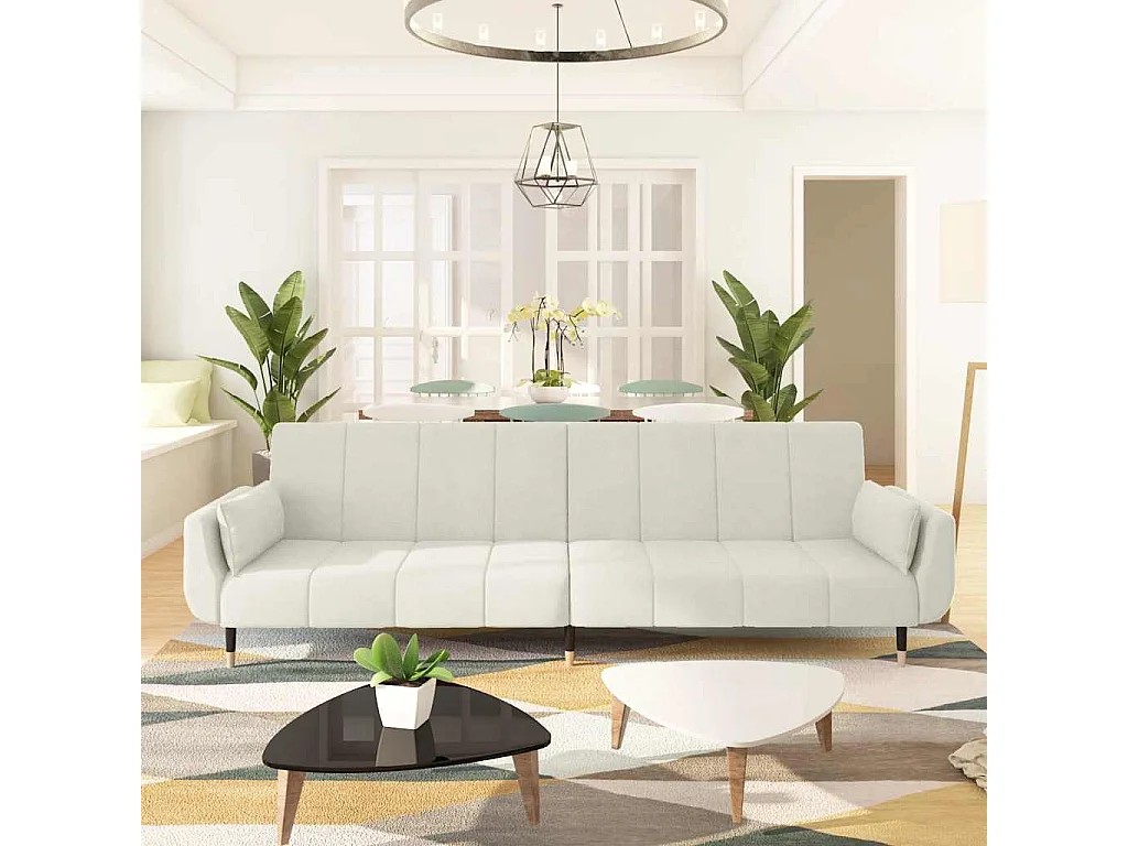 Schlafsofa 2-Sitzer mit 2 Kissen Creme Samt