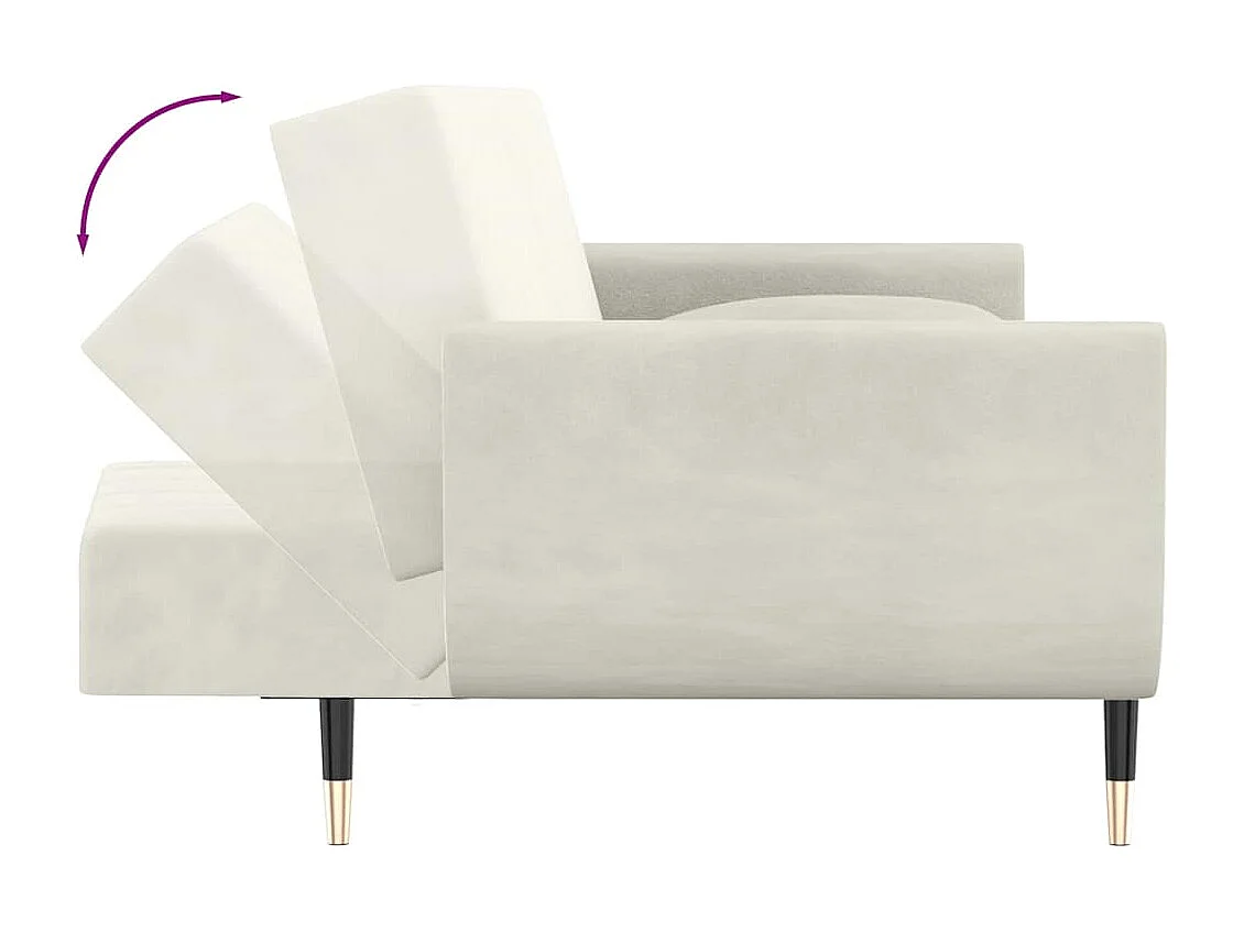 Schlafsofa 2-Sitzer mit 2 Kissen Creme Samt