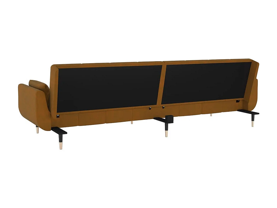 Divano Letto a 2 Posti con 2 Cuscini Marrone in Velluto