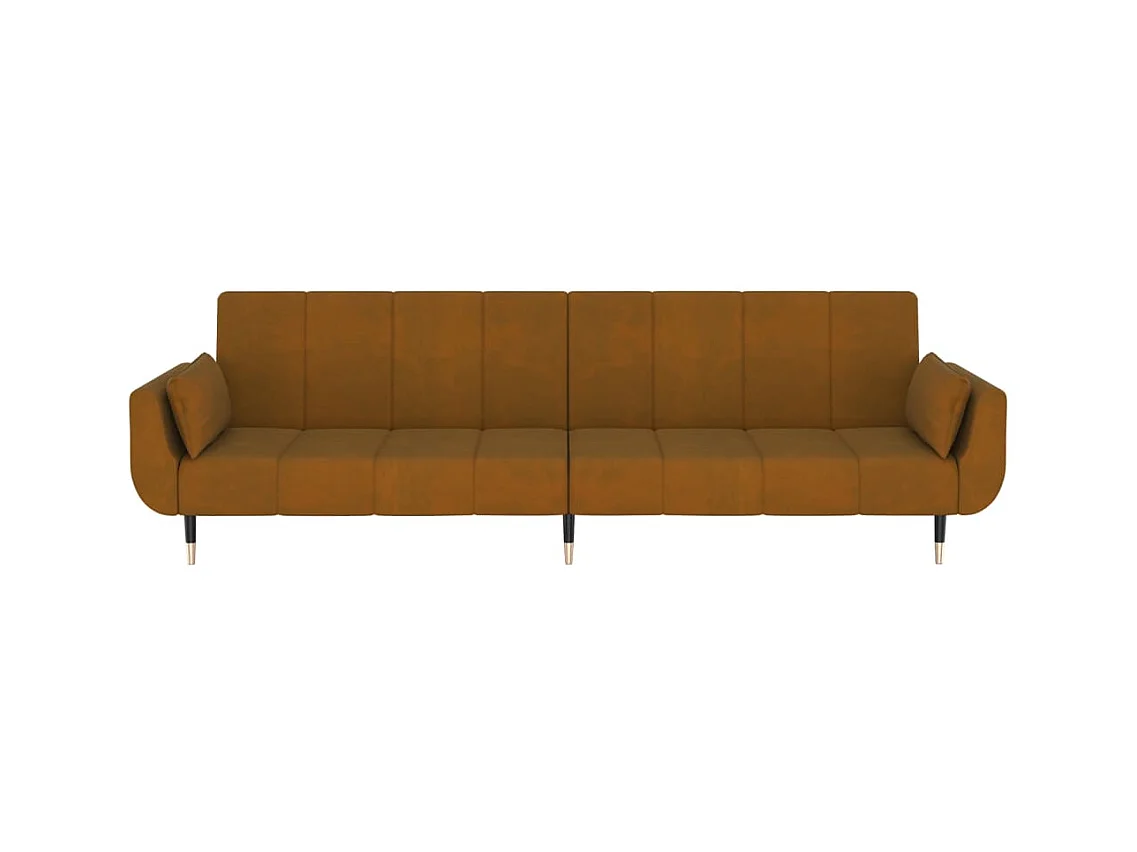 Schlafsofa 2-Sitzer mit 2 Kissen Braun Samt