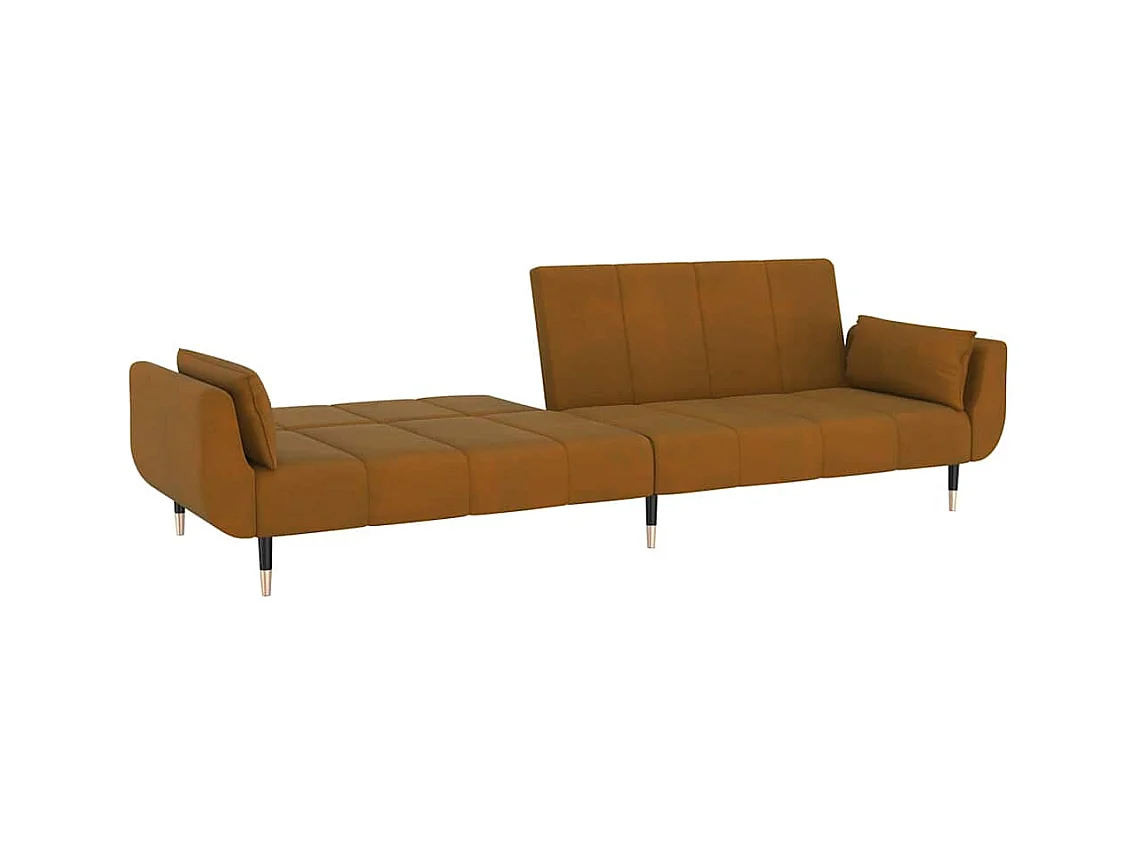 Schlafsofa 2-Sitzer mit 2 Kissen Braun Samt