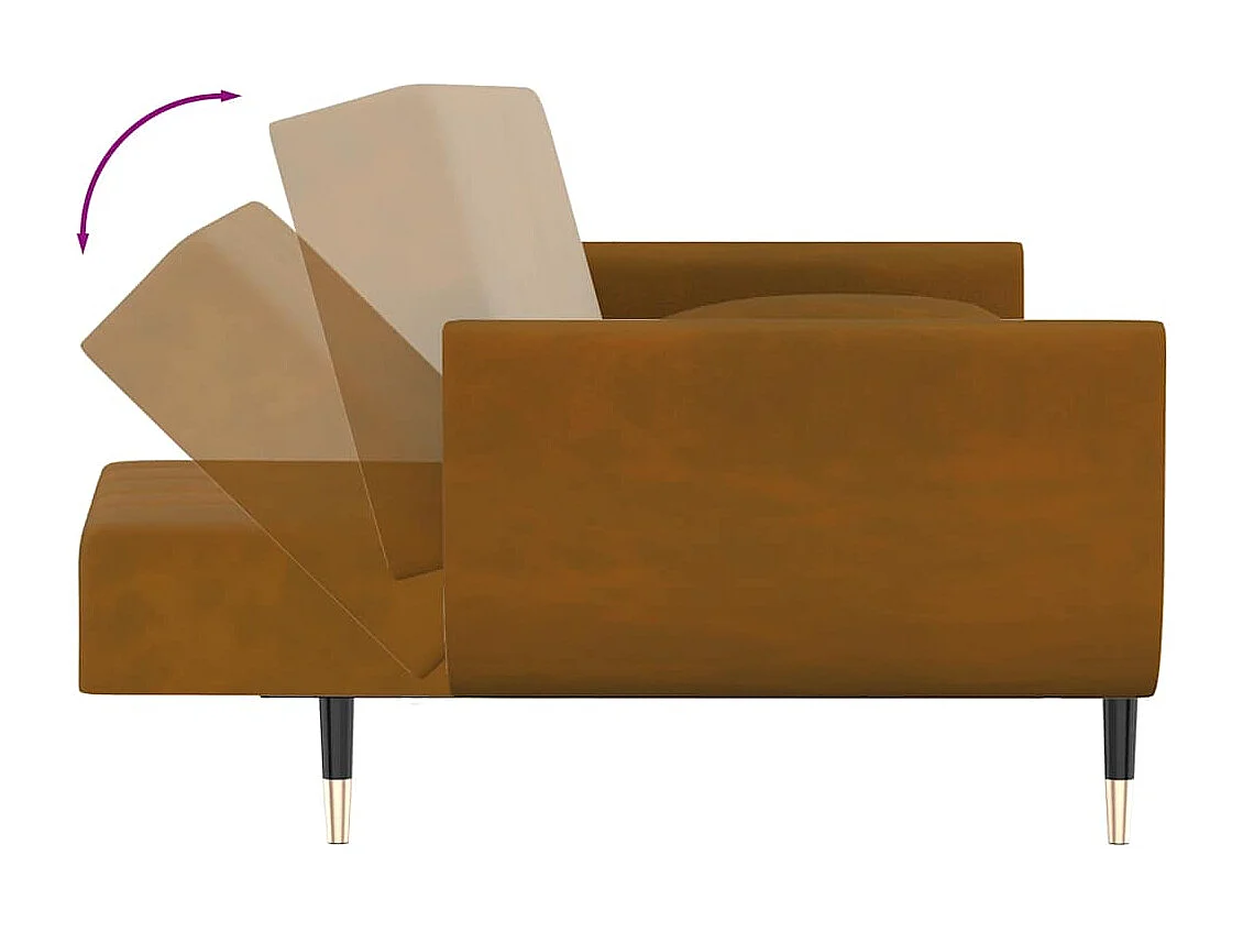 Sofá-cama 2 lugares com duas almofadas veludo castanho