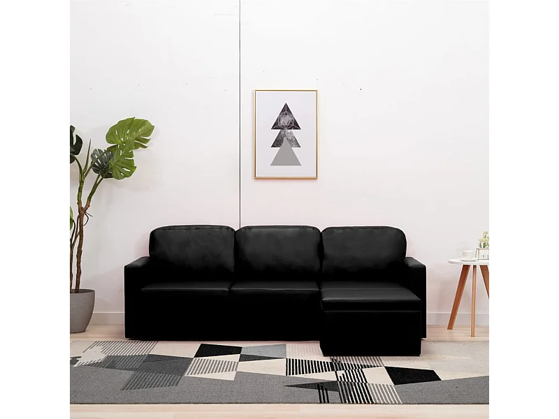 Slaapbank driezits modulair kunstleer zwart