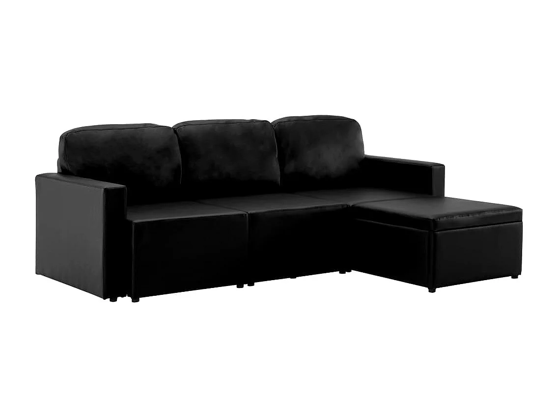 Sofá-cama modular de 3 lugares couro artificial preto