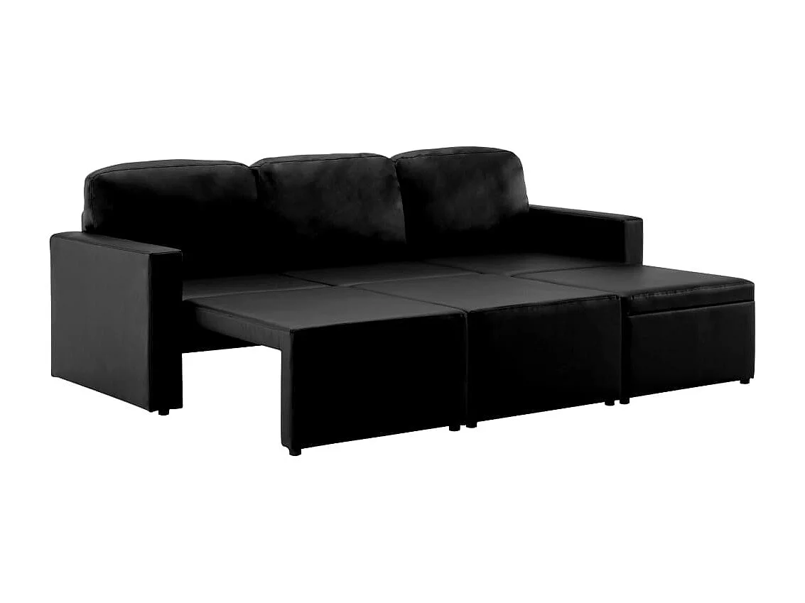 Sofá-cama modular de 3 lugares couro artificial preto