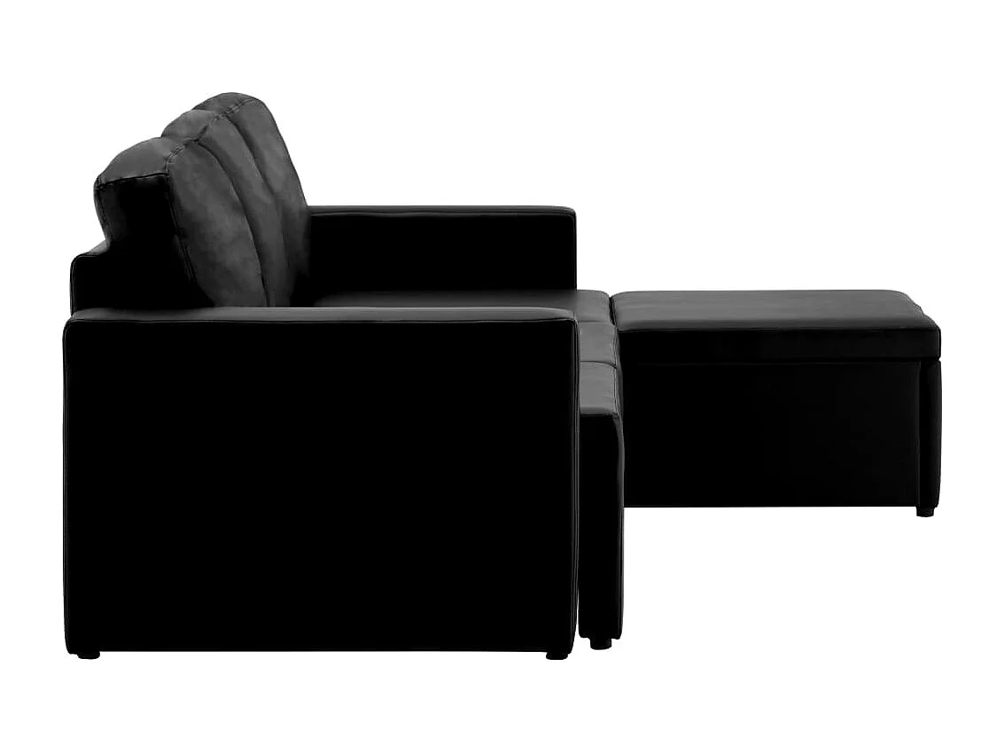 Sofá-cama modular de 3 lugares couro artificial preto