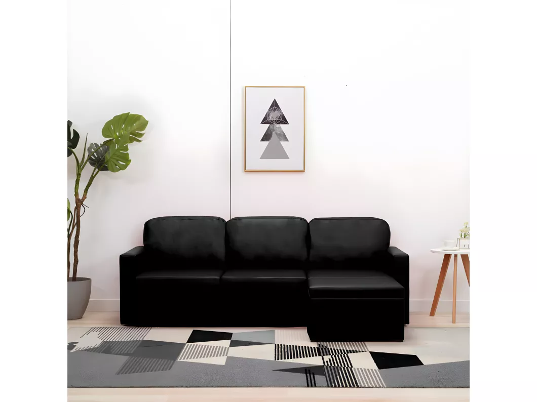 Kauf Unique Modulares 3-Sitzer Schlafsofa Schwarz Kunstleder