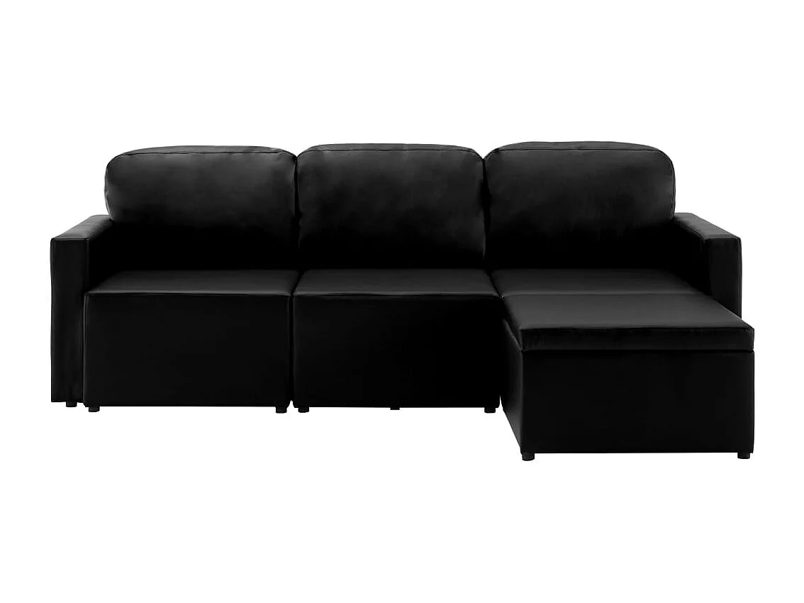 Sofá-cama modular de 3 lugares couro artificial preto