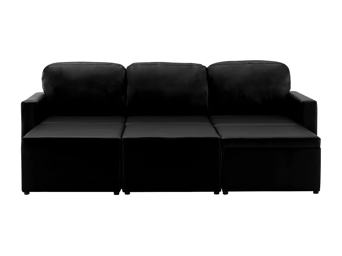 Sofá-cama modular de 3 lugares couro artificial preto