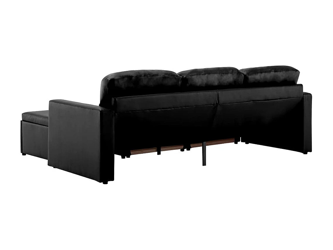 Sofá-cama modular de 3 lugares couro artificial preto