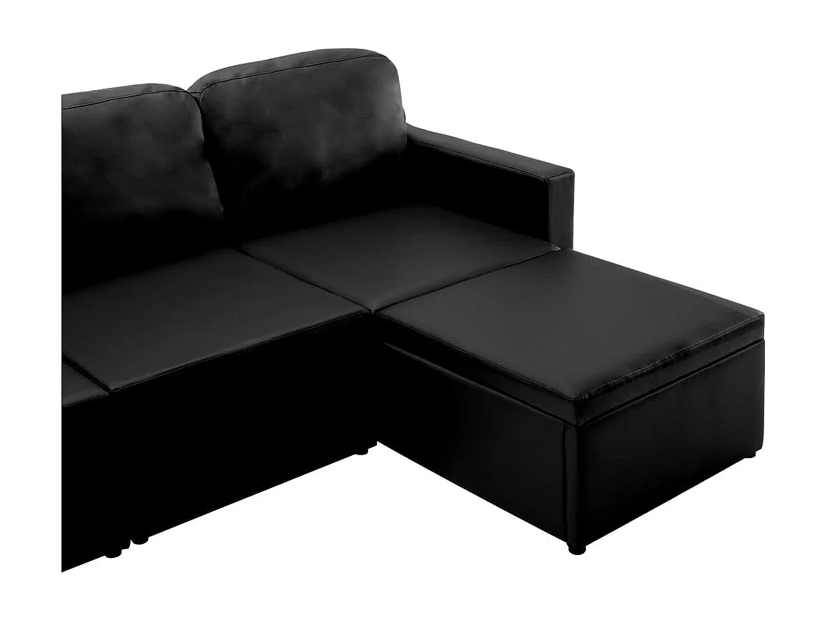 Sofá-cama modular de 3 lugares couro artificial preto