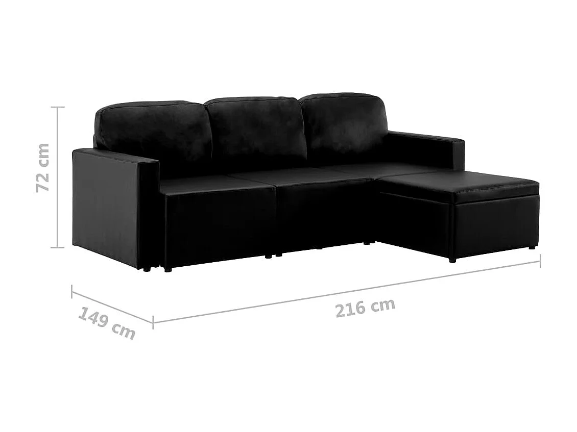 Sofá-cama modular de 3 lugares couro artificial preto