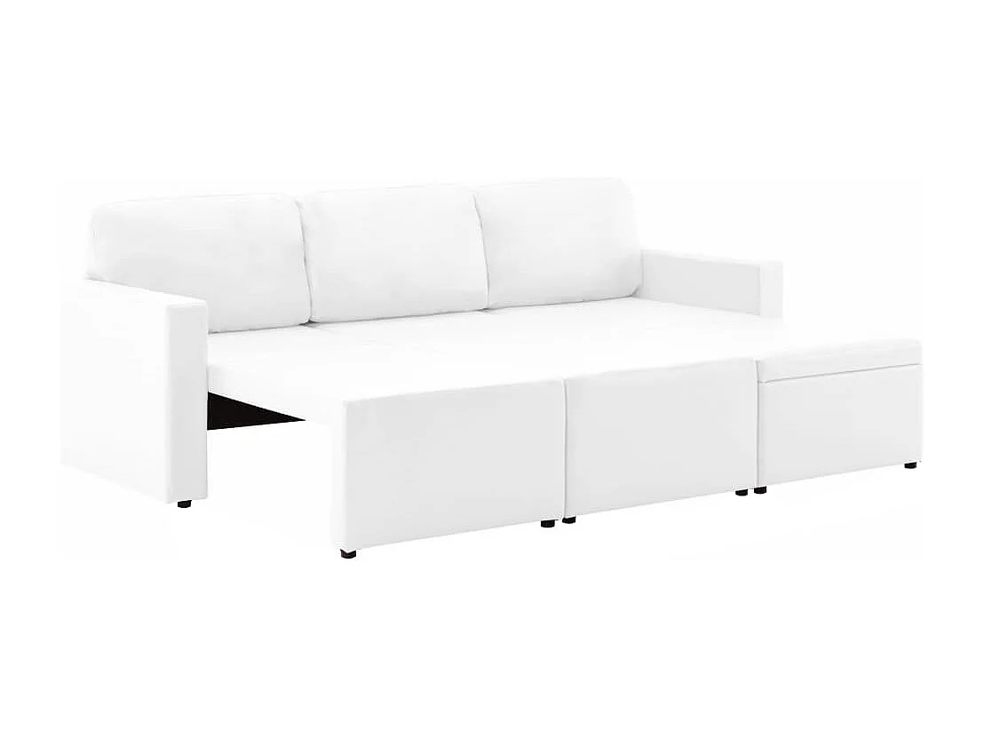 Sofá-cama modular de 3 lugares couro artificial branco