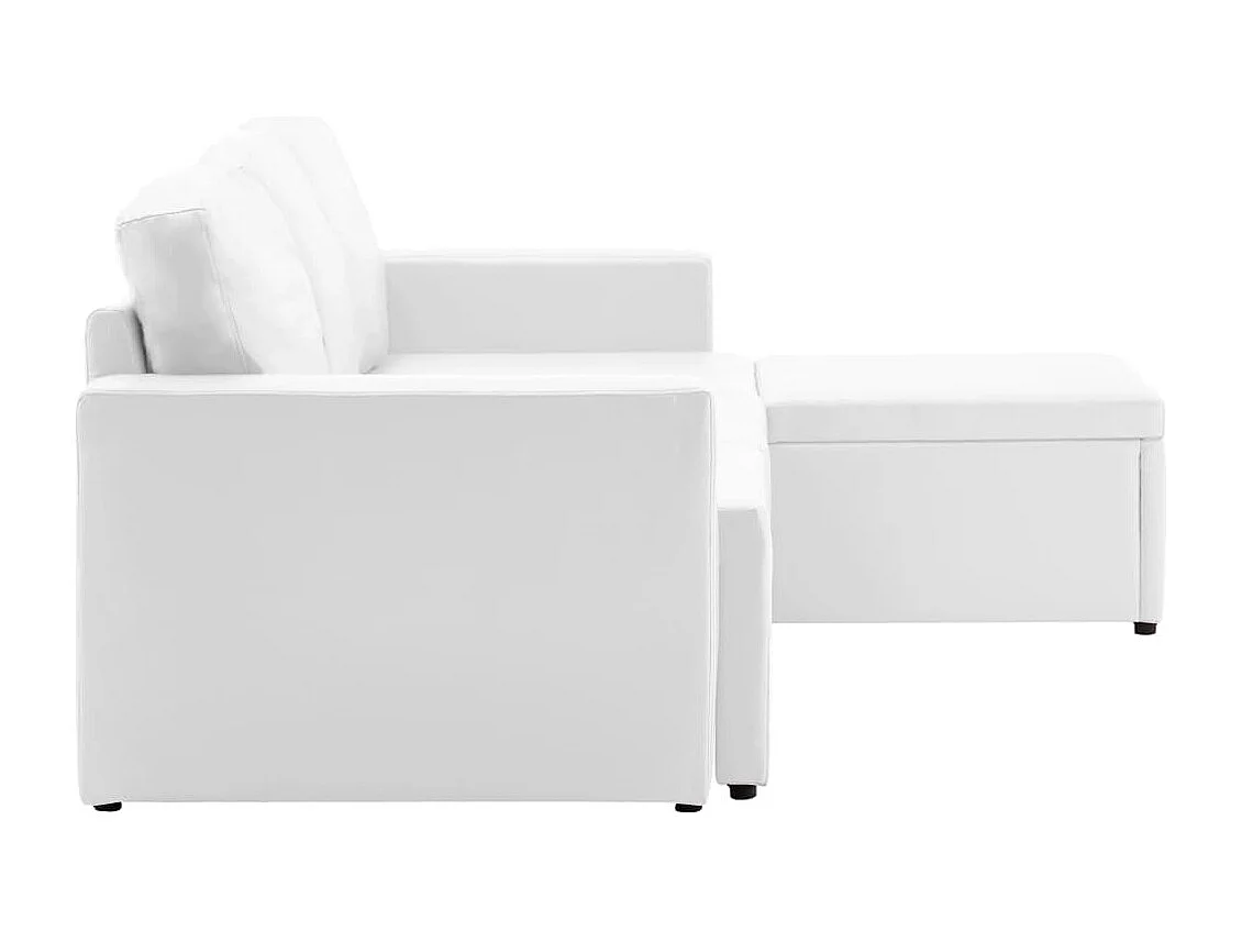 Sofá-cama modular de 3 lugares couro artificial branco