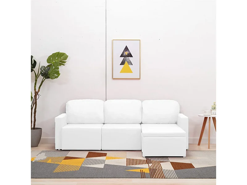 Divano Letto Modulare a 3 Posti Bianco in Similpelle