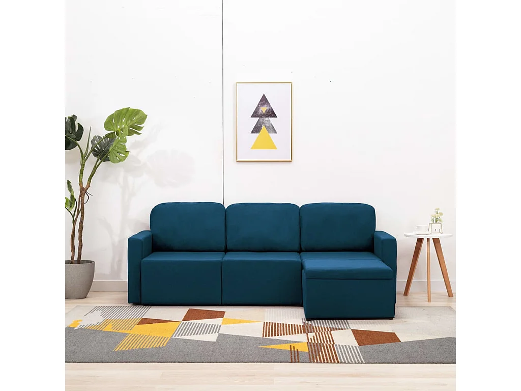 Modulares 3-Sitzer-Schlafsofa Blau Stoff