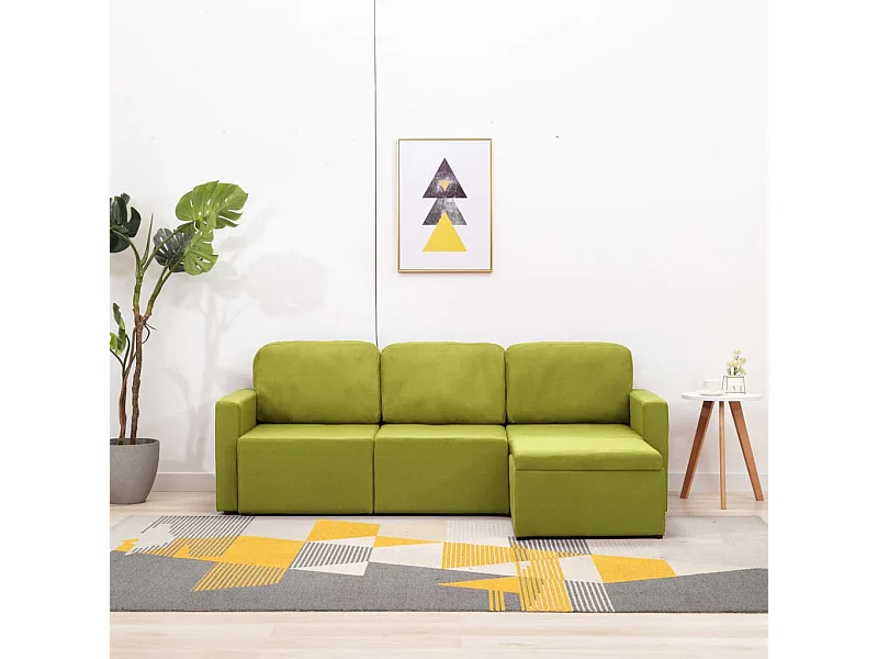 Sofá-cama modular de 3 lugares tecido verde