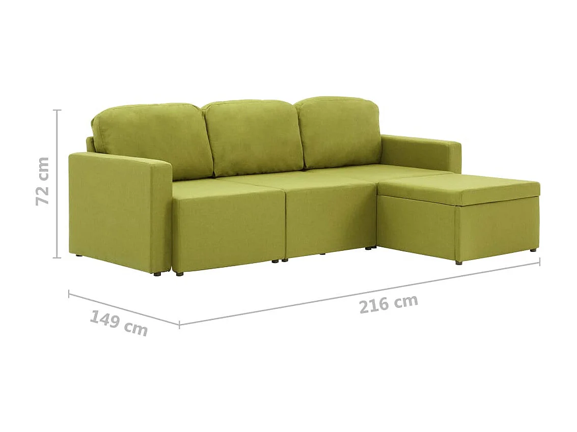 Canapé-lit modulaire 3 places Vert Tissu