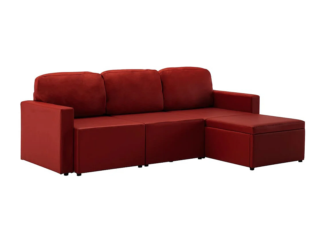 Canapé-lit modulaire 3 places Rouge bordeaux Similicuir
