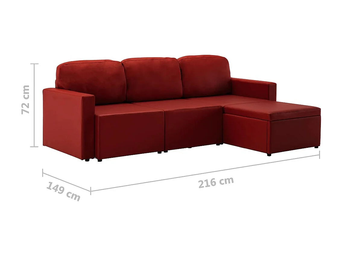 Canapé-lit modulaire 3 places Rouge bordeaux Similicuir