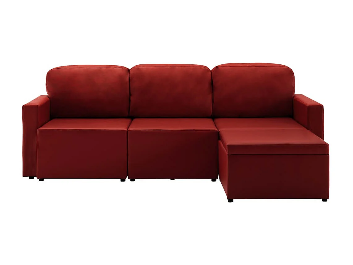 Slaapbank driezits modulair kunstleer wijnrood