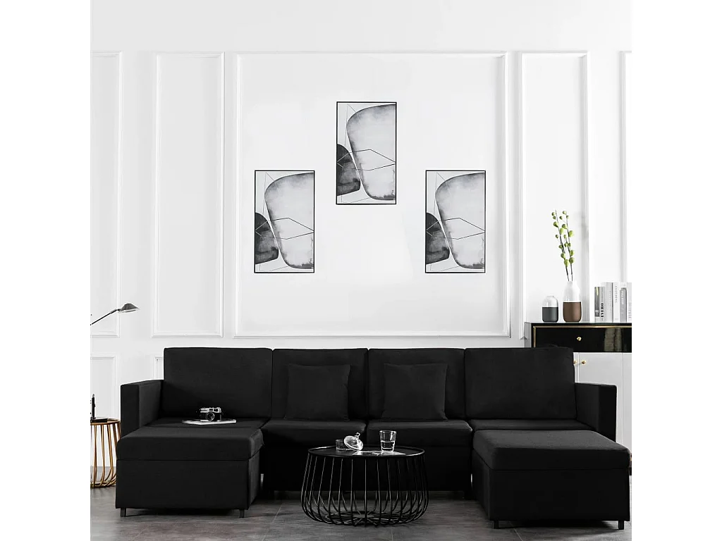 Canapé-lit extensible à 4 places tissu noir