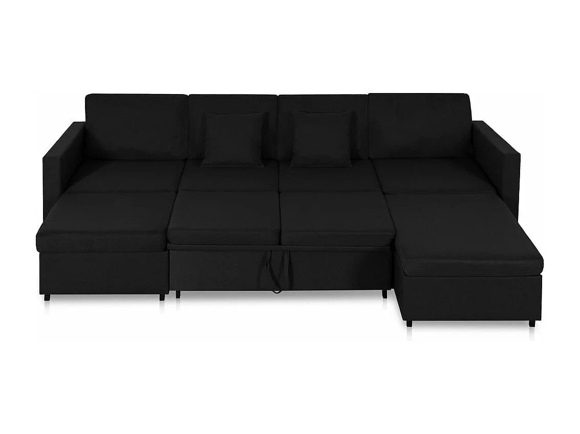 Canapé-lit extensible à 4 places tissu noir