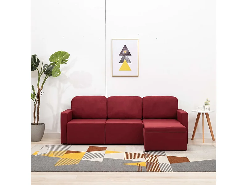 Modulares 3-Sitzer-Schlafsofa Weinrot Stoff