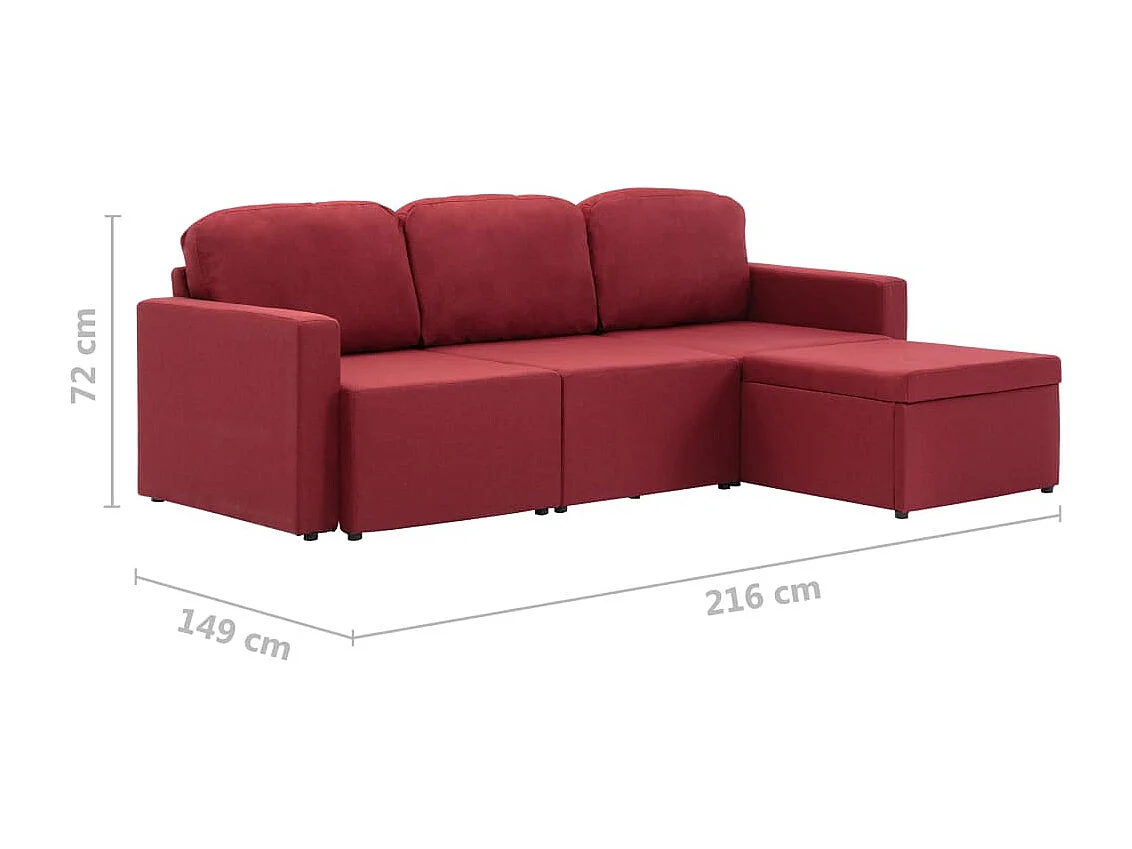 Canapé-lit modulaire 3 places Rouge bordeaux Tissu