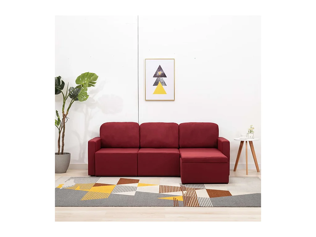 Canapé-lit modulaire 3 places Rouge bordeaux Tissu