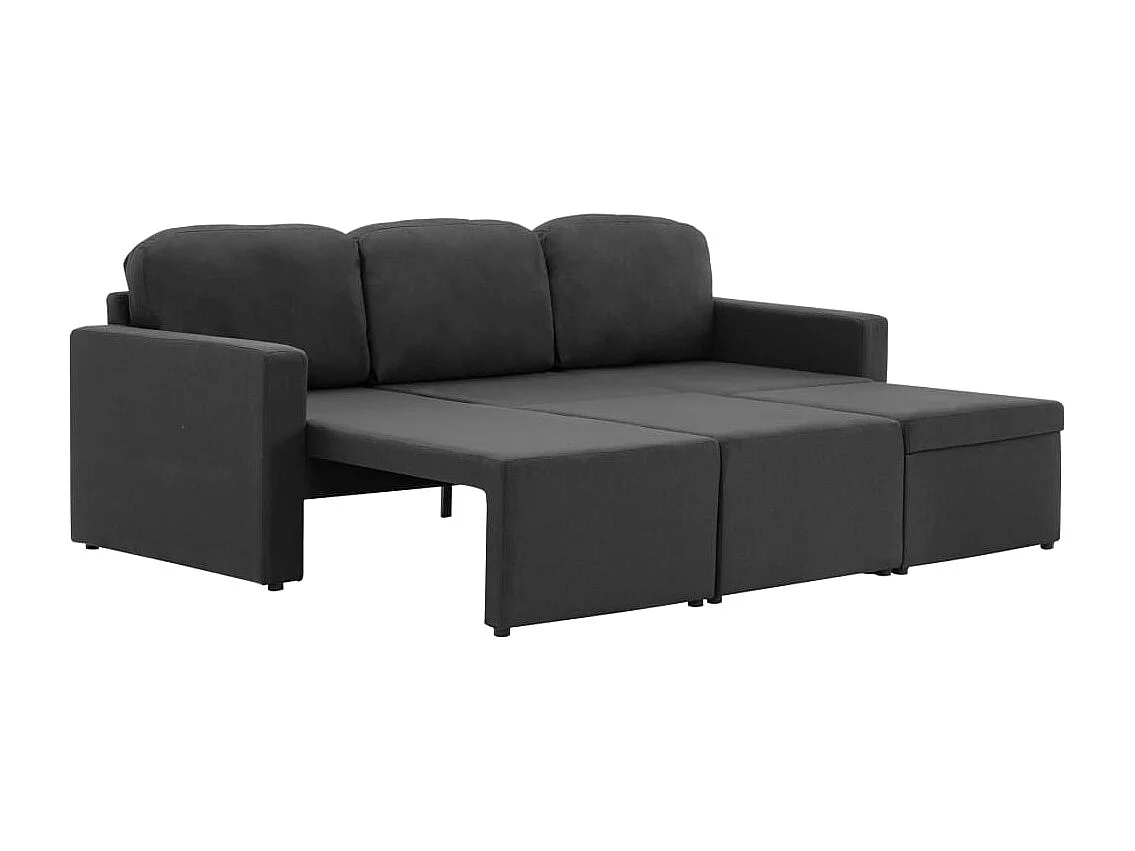 Sofá-cama modular de 3 lugares tecido cinzento-escuro
