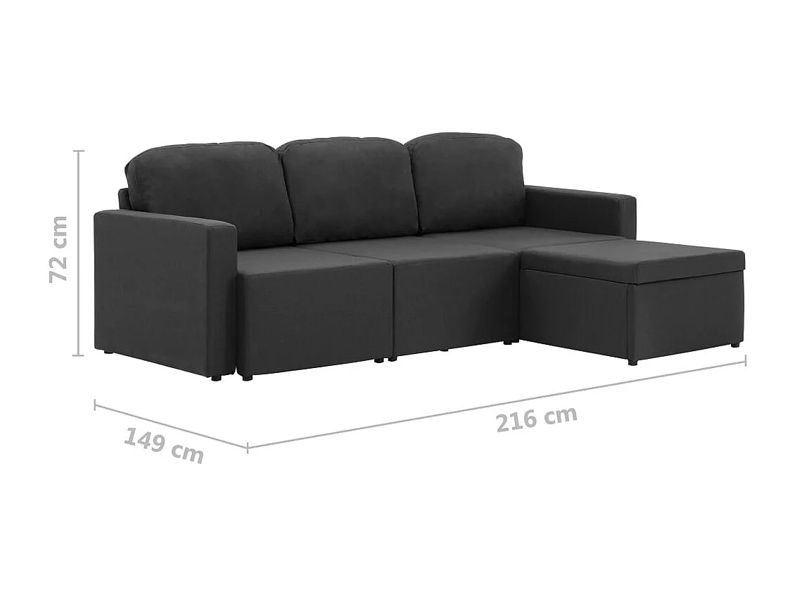Sofá-cama modular de 3 lugares tecido cinzento-escuro