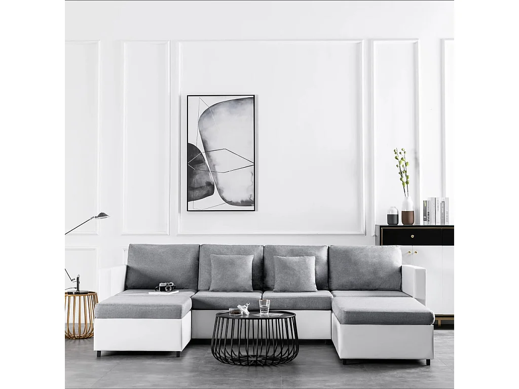 4-Sitzer Ausziehbares Schlafsofa Kunstleder Weiß