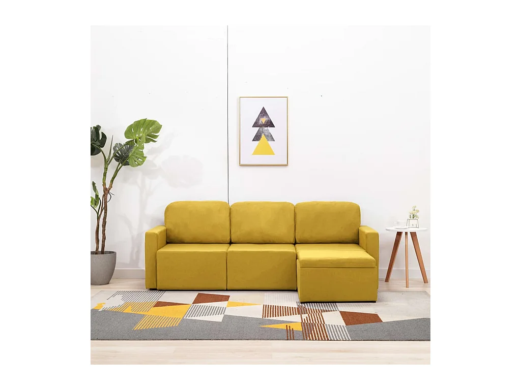 Canapé-lit modulaire 3 places Jaune Tissu