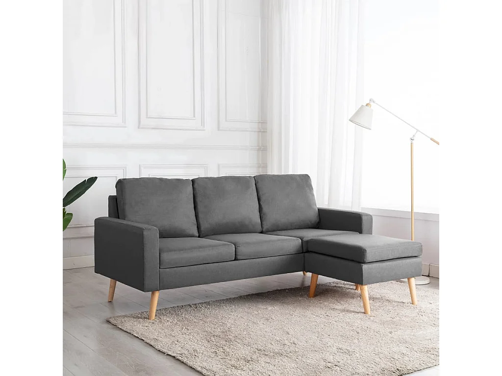 3-Sitzer-Sofa mit Hocker Hellgrau Stoff